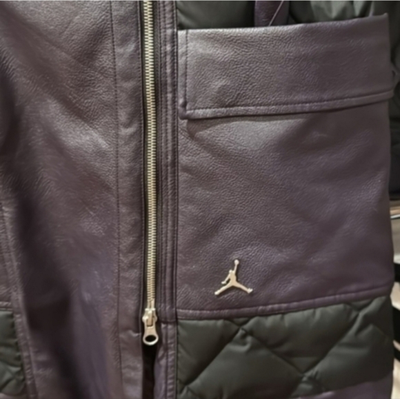 Nike Jordan New Black Royal Purple Leather Winter Trench Coat Long - Picture 3 of 6